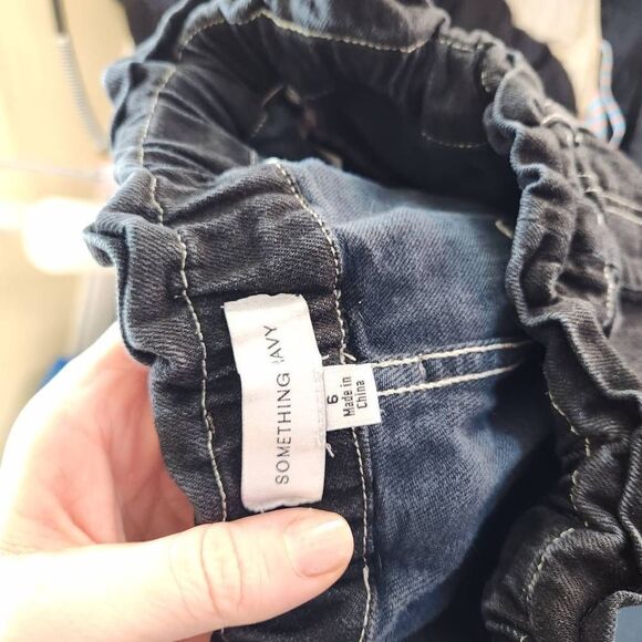 Something Navy Paperbag Waistbag Straight Leg High Rise Denim Jeans Black Size 6 - Picture 10 of 12